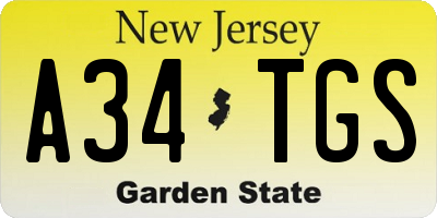 NJ license plate A34TGS