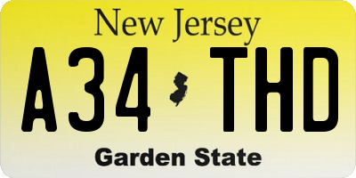 NJ license plate A34THD