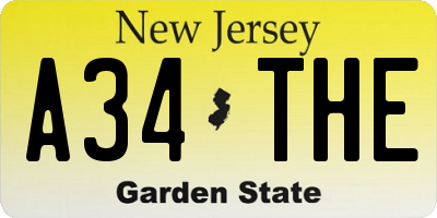 NJ license plate A34THE