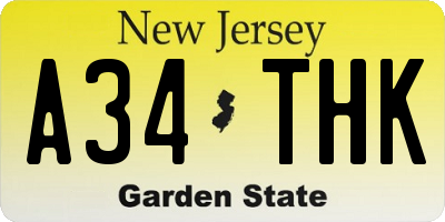 NJ license plate A34THK