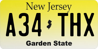 NJ license plate A34THX