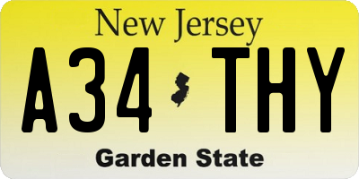 NJ license plate A34THY