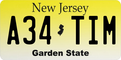 NJ license plate A34TIM