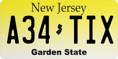 NJ license plate A34TIX