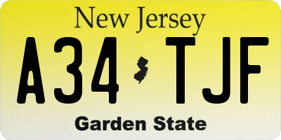 NJ license plate A34TJF