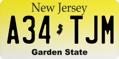NJ license plate A34TJM