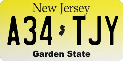 NJ license plate A34TJY