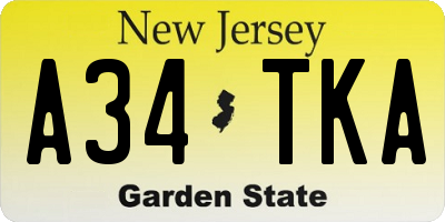 NJ license plate A34TKA