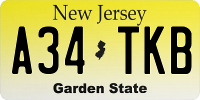 NJ license plate A34TKB