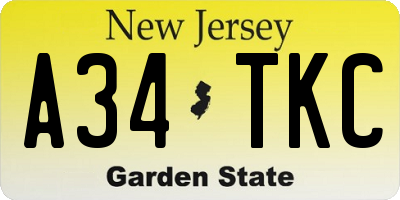 NJ license plate A34TKC