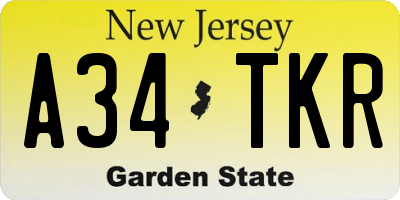 NJ license plate A34TKR