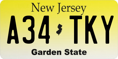 NJ license plate A34TKY