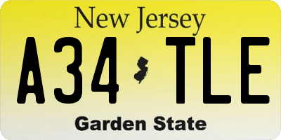 NJ license plate A34TLE