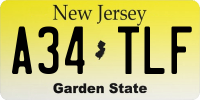 NJ license plate A34TLF