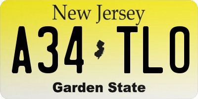 NJ license plate A34TLO