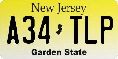NJ license plate A34TLP