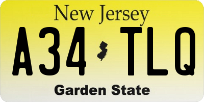 NJ license plate A34TLQ