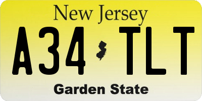 NJ license plate A34TLT