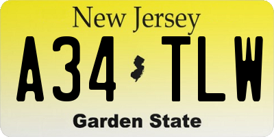 NJ license plate A34TLW