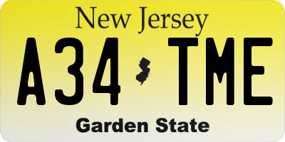 NJ license plate A34TME