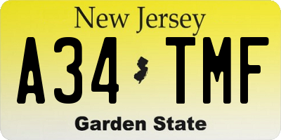 NJ license plate A34TMF