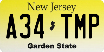 NJ license plate A34TMP