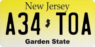 NJ license plate A34TOA