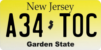 NJ license plate A34TOC