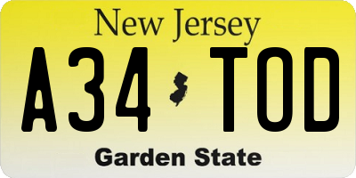 NJ license plate A34TOD