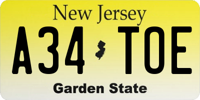NJ license plate A34TOE