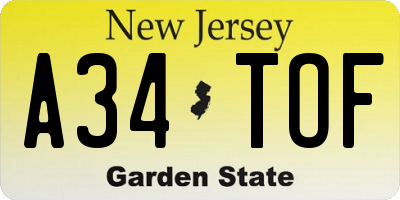 NJ license plate A34TOF