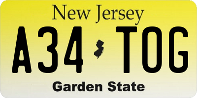 NJ license plate A34TOG