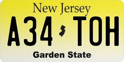 NJ license plate A34TOH