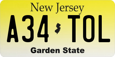 NJ license plate A34TOL
