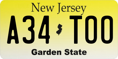 NJ license plate A34TOO