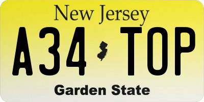 NJ license plate A34TOP