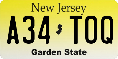 NJ license plate A34TOQ