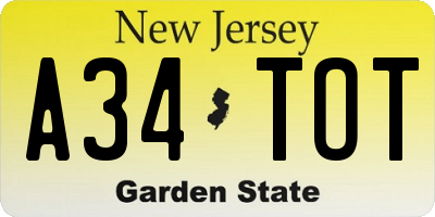 NJ license plate A34TOT
