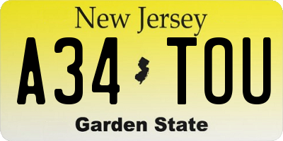 NJ license plate A34TOU