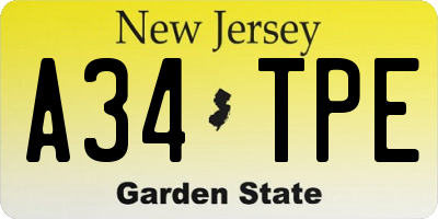 NJ license plate A34TPE