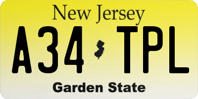 NJ license plate A34TPL