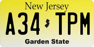 NJ license plate A34TPM