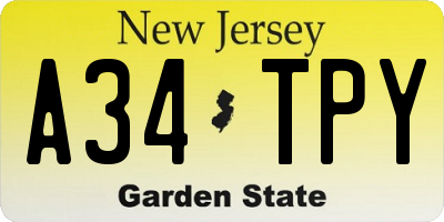 NJ license plate A34TPY