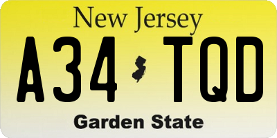 NJ license plate A34TQD