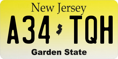 NJ license plate A34TQH