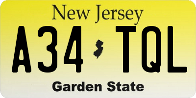 NJ license plate A34TQL