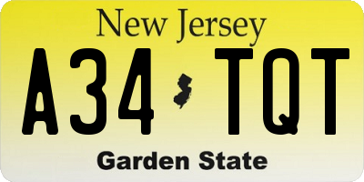 NJ license plate A34TQT
