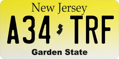 NJ license plate A34TRF