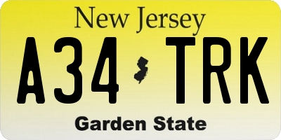 NJ license plate A34TRK