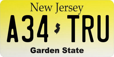 NJ license plate A34TRU
